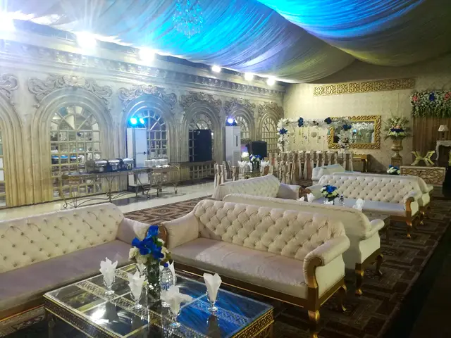 Lounge seating under blue ceiling light